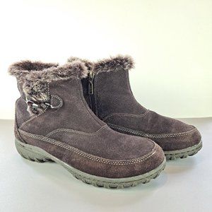 Khombu Gracie Women's Brown Leather w/Faux Fur Trim Ankle Boots SZ 8